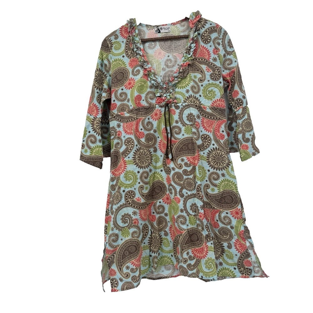Bag Lady Mudpie Paisley 100% Linen‎ Pre-shrunk Swim Cover Dress Small Artsy y2K